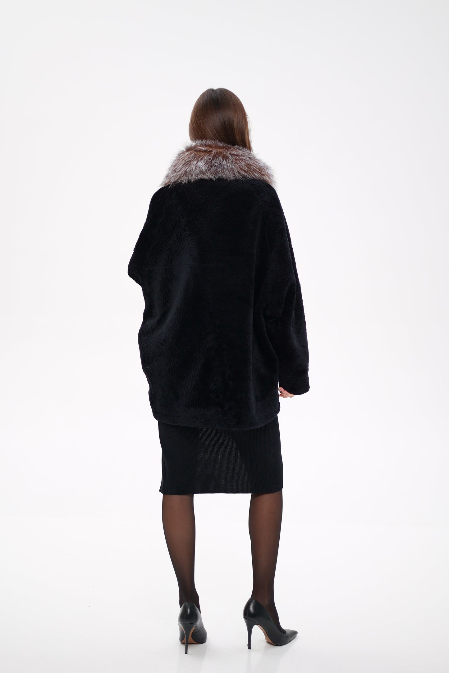 Palermo Genuine Astrakhan Silver Fox Trim Coat