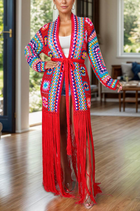 Fringe Tied Long Sleeve Cardigan - Concordia Style Boutique