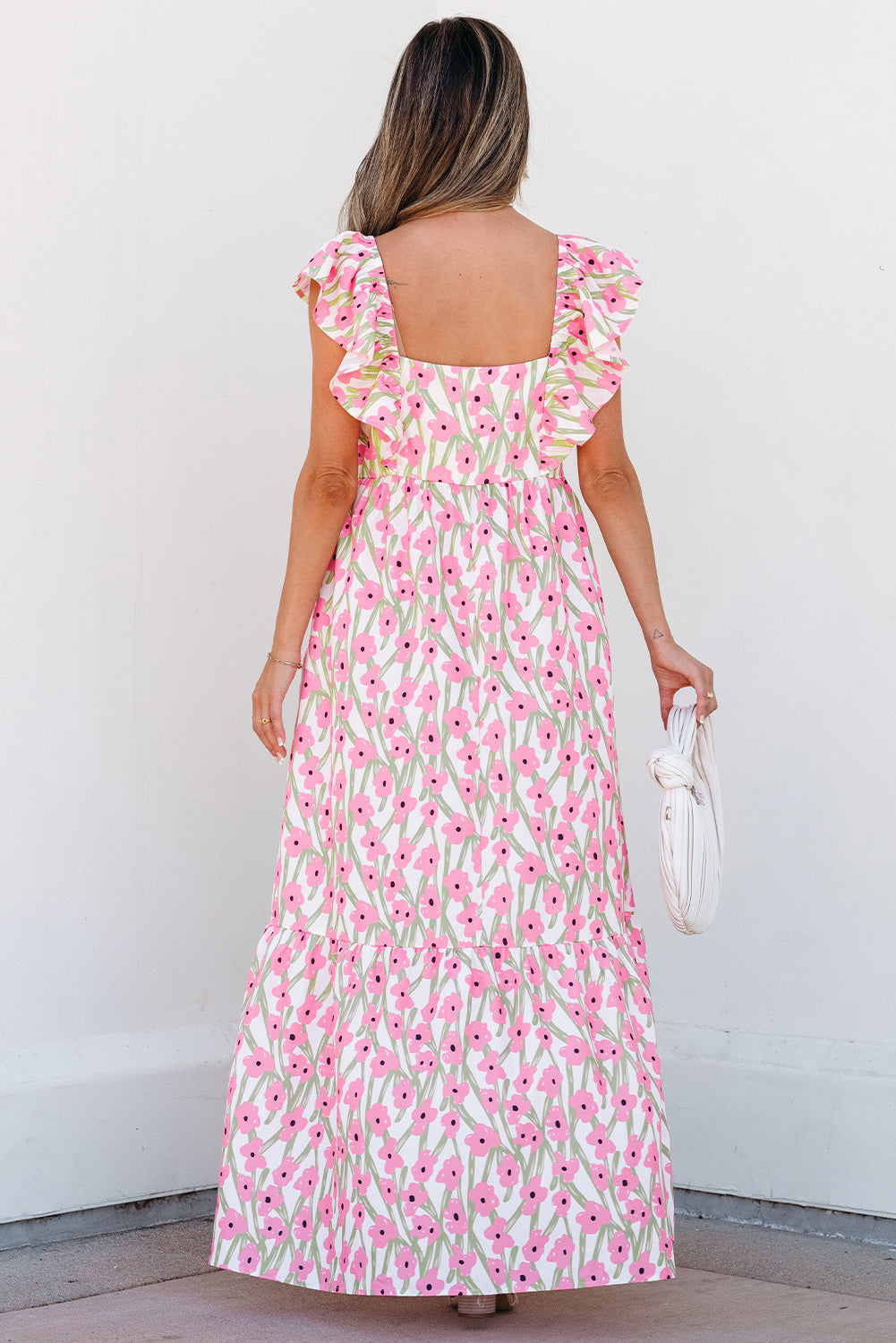 Luxury Floral Print Square Neck Ruffled Strap Maxi Dress - Concordia Style Boutique
