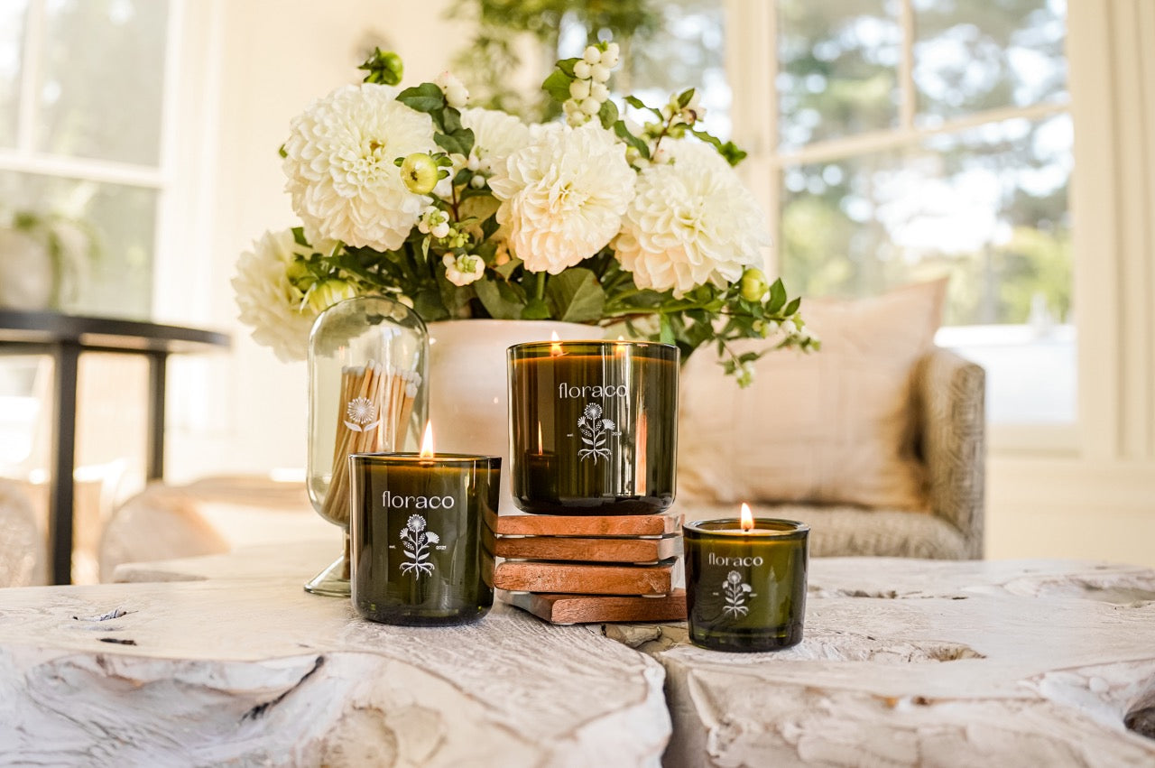 Candle Rosemary Sage, Green Glass: Rosemary, Sage, Eucalyptus and Evergreen Scented