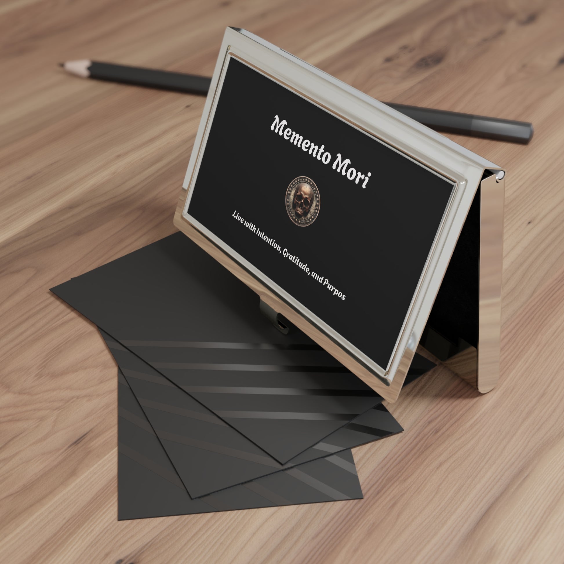 Elegant "Memento Mori" Business Card Holder - Live with Intention & Gratitude -"Memento Mori" - Premium Business Card Holder from Concordia Style Boutique - Just $22.62! Shop now at Concordia Style Boutique