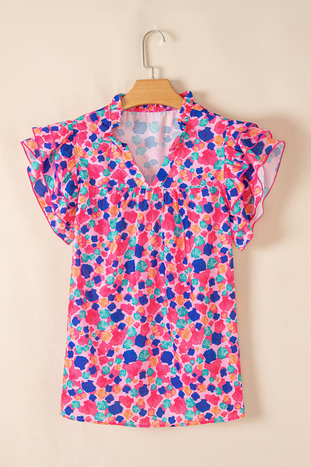 Arlet Abstract Ruffled Sleeve V Neck Blouse - Concordia Style Boutique