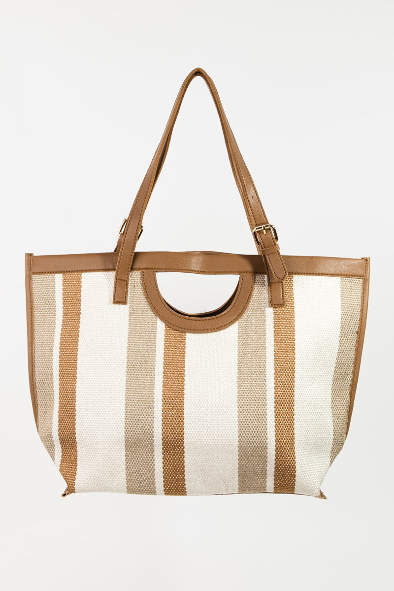 Striped PU Leather Trim Tote Bag - Premium PU Leather Trim Tote Bag from Concordia Style Boutique - Just $26.30! Shop now at Concordia Style Boutique