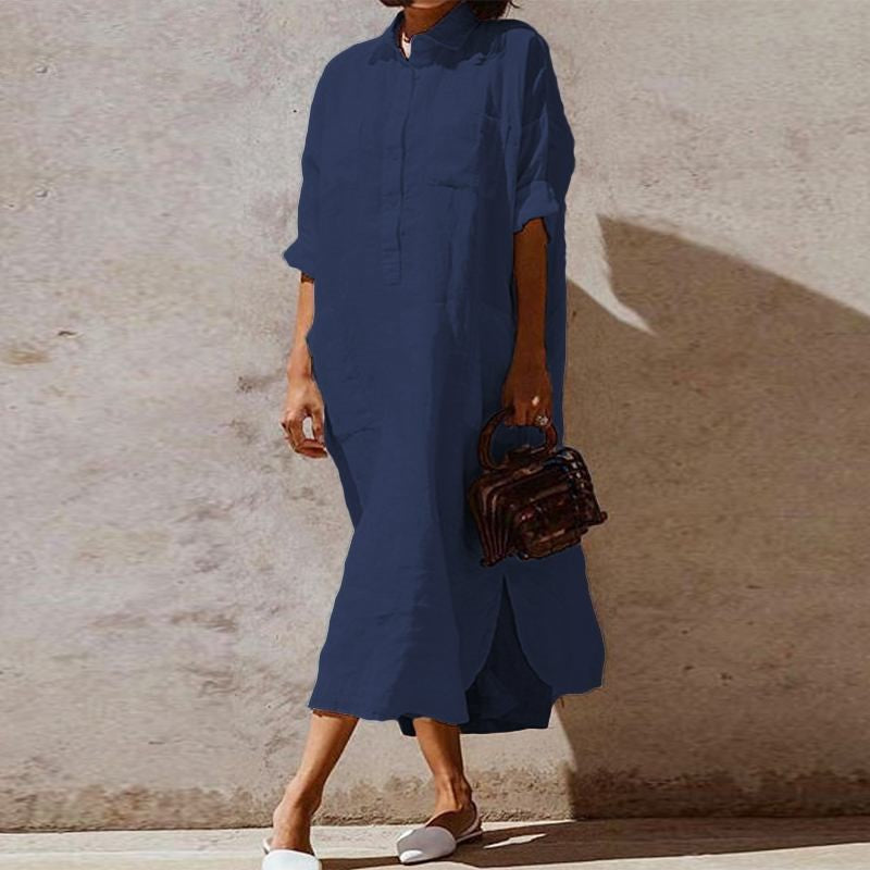 Elegant Solid Color Slit Dress - Long Shirt Dress - Premium Long Shirt Dress from Concordia Style Boutique - Just $27.89! Shop now at Concordia Style Boutique