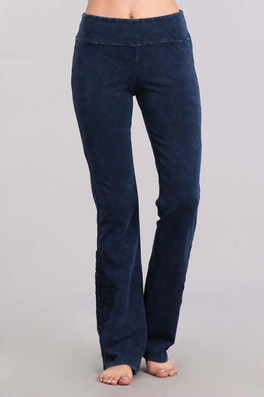 Mineral Washed Bootcut Jeggings Crochet Detail Made in USA - Concordia Style Boutique
