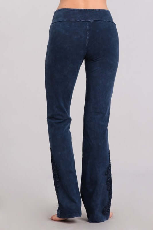 Mineral Washed Bootcut Jeggings Crochet Detail Made in USA - Concordia Style Boutique