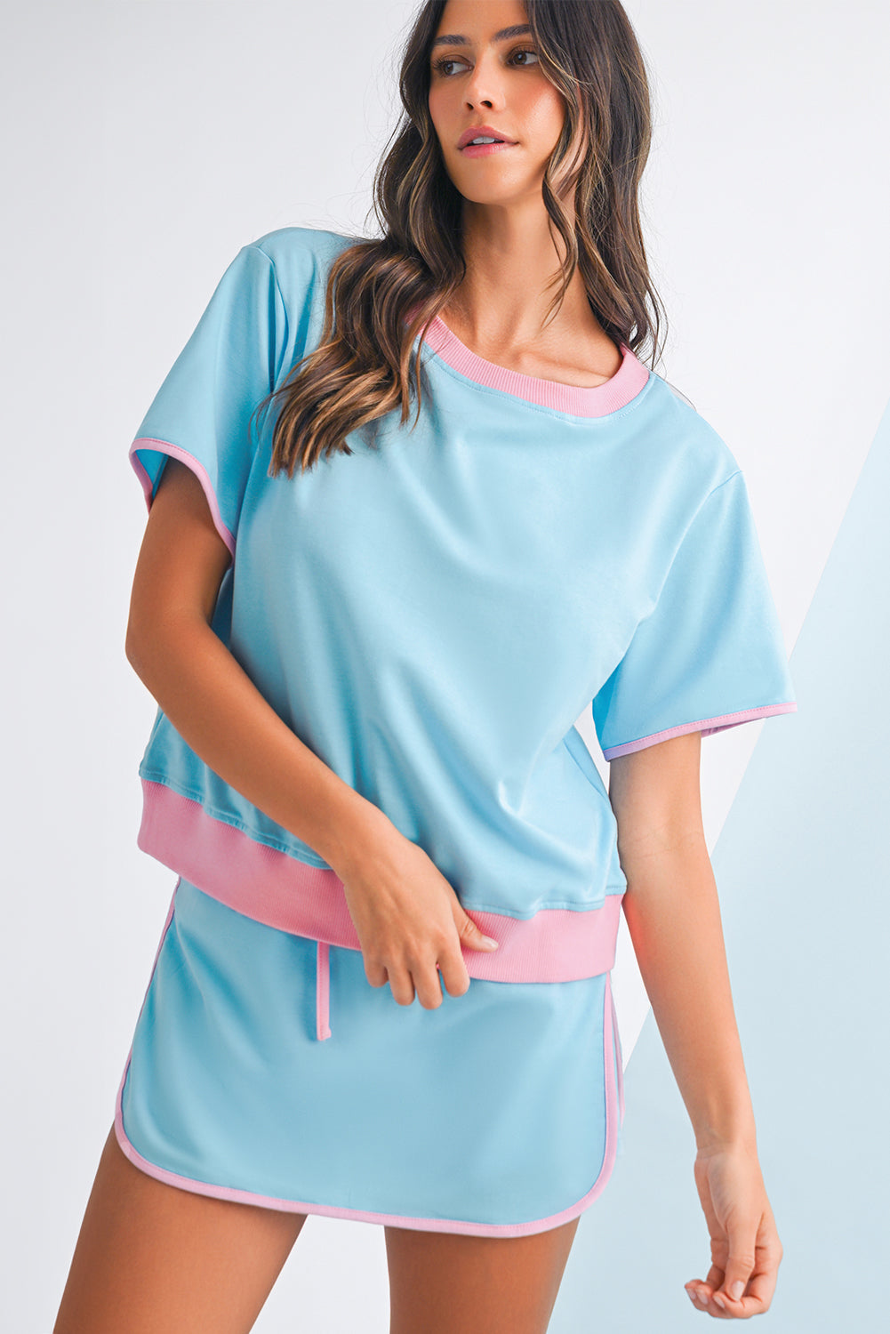 Luxury Colorblock Edge Drop Shoulder T Shirt and Skort Set - Concordia Style Boutique