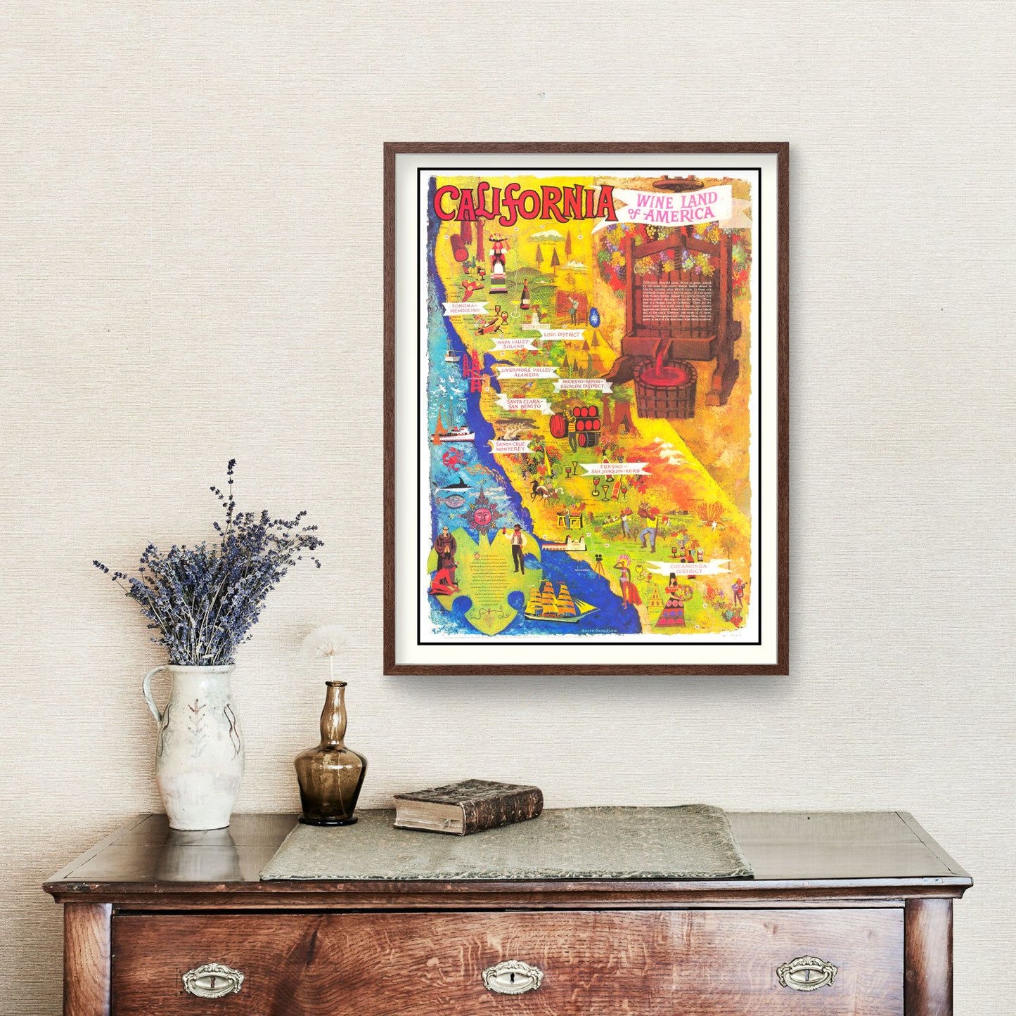 Vintage California Wine Country Map 1960 - Concordia Style Boutique