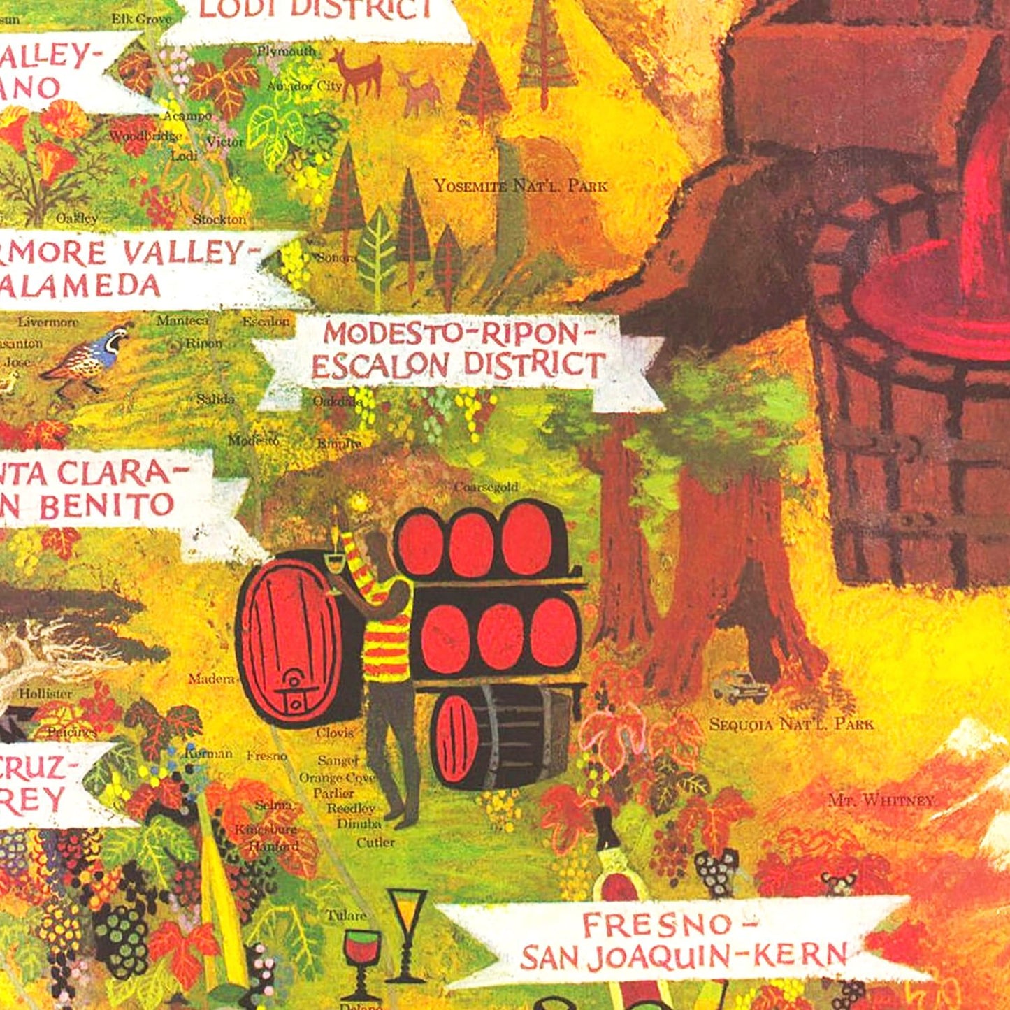 Vintage California Wine Country Map 1960 - Concordia Style Boutique