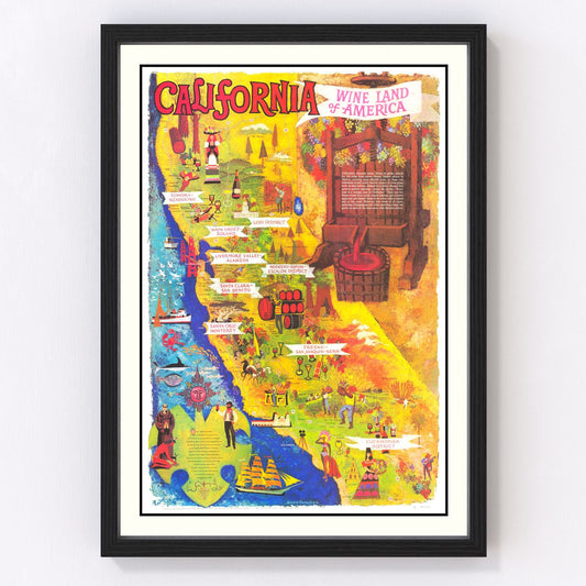 Vintage California Wine Country Map 1960 - Concordia Style Boutique