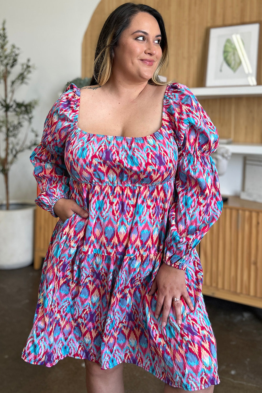 Double Take Full Size Printed Long Sleeve Dress - Concordia Style Boutique