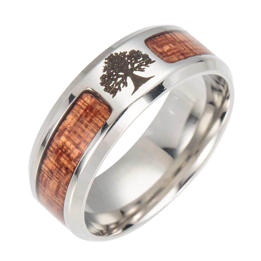 Asgard Crafted Handcrafted Stainless Steel Celtic Tree Of Life And Wood Inset Wedding Ring - Premium ring from Concordia Style Boutique - Just $9.33! Shop now at Concordia Style Boutique