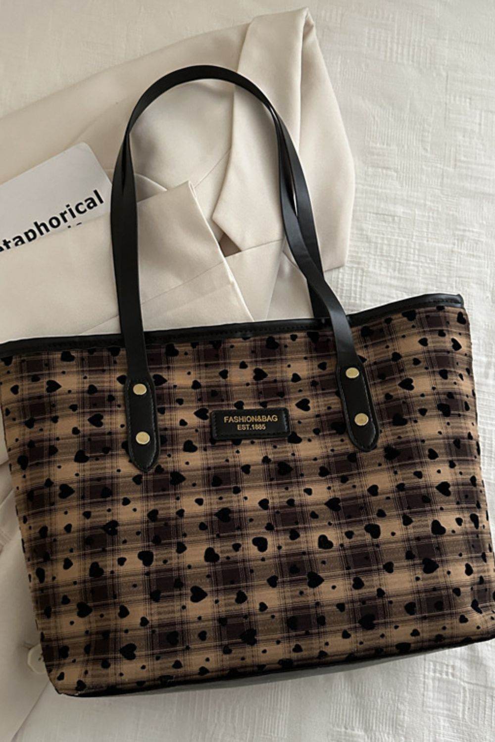 Heart Plaid PU Leather Strap Tote Bag - Concordia Style Boutique