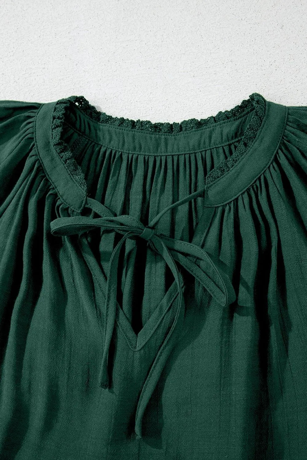 Eyelet Embroidered Sleeve Tie Neck Blouse - Concordia Style Boutique