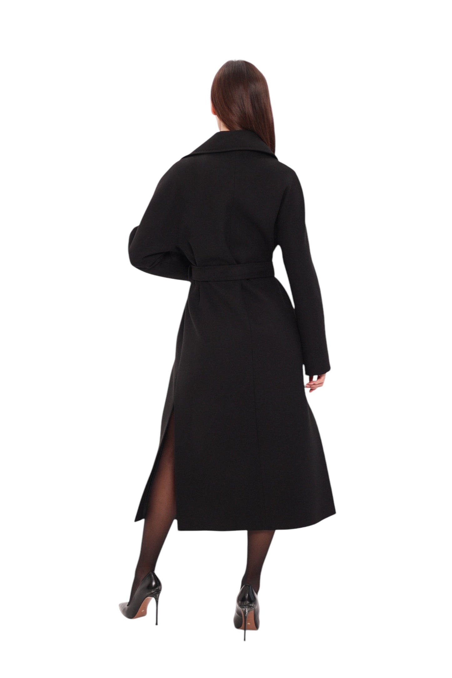 Cambridge Comfort Wraparound Wool Cashmere Coat in Black