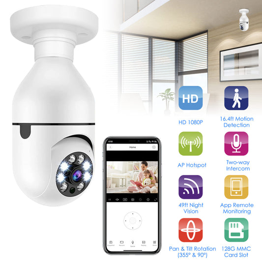 WiFi Bulb Camera 1080P - Security Surveillance Camera With Two-Way Audio + Night Vision Motion Detection