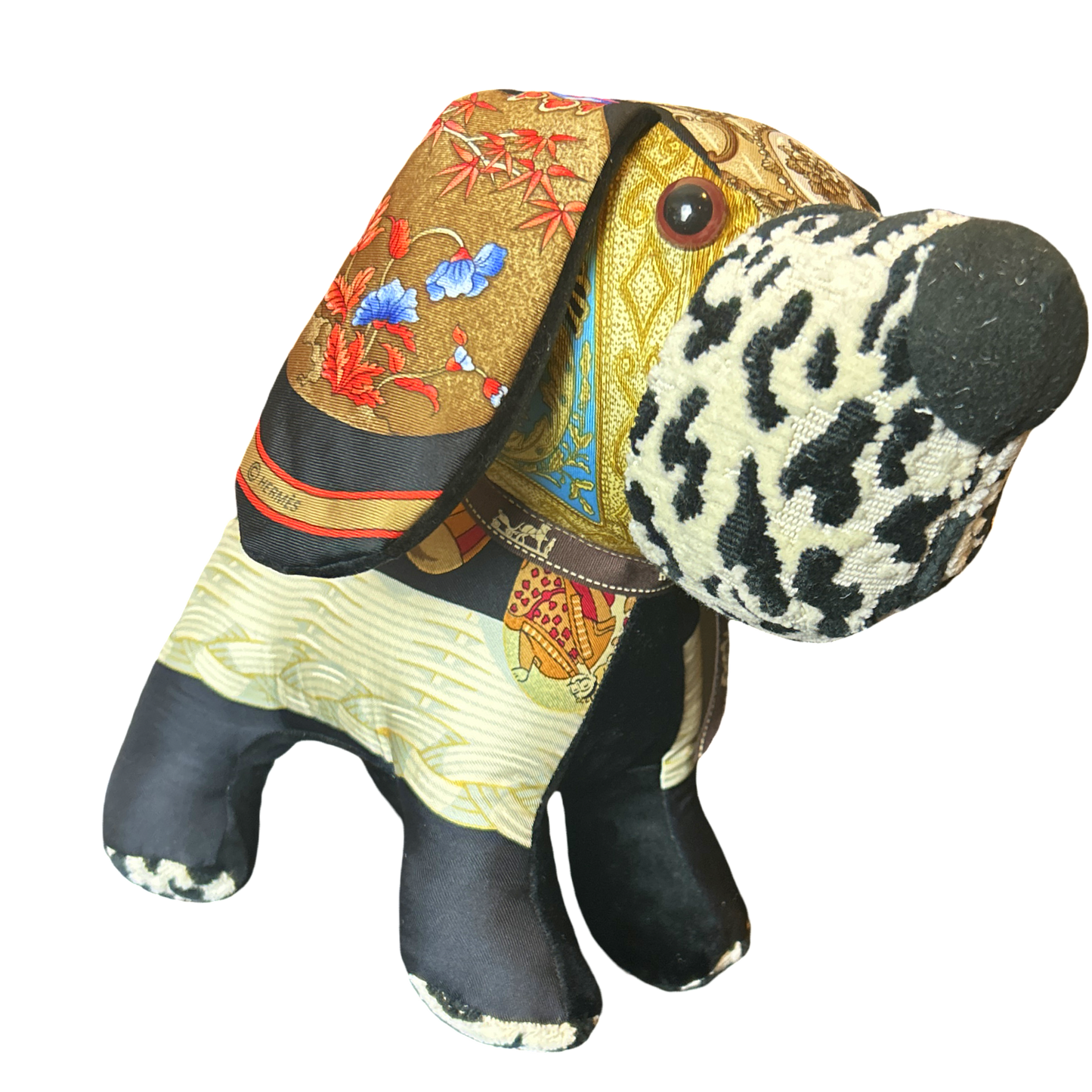 Couvee d'Hermes Vintage Silk Scarf Patchwork Puppy
