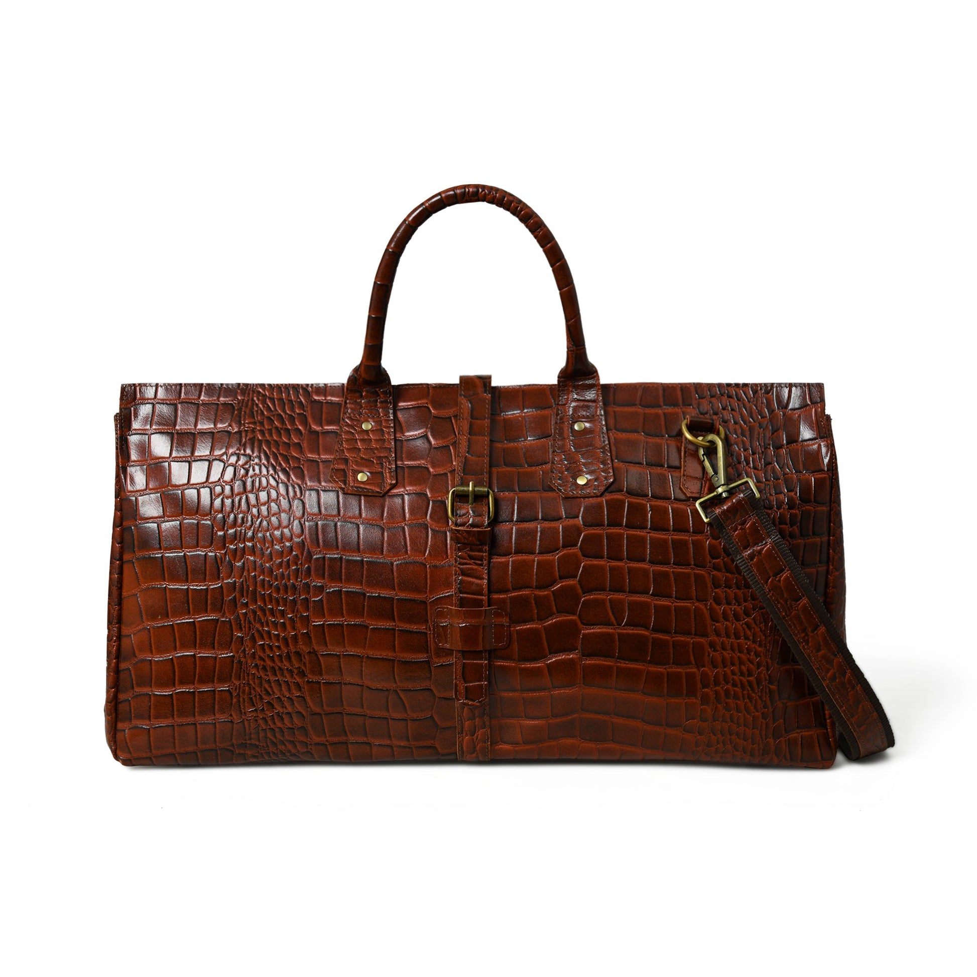 LuxeHide Brown Croco Pattern Duffle - Concordia Style Boutique