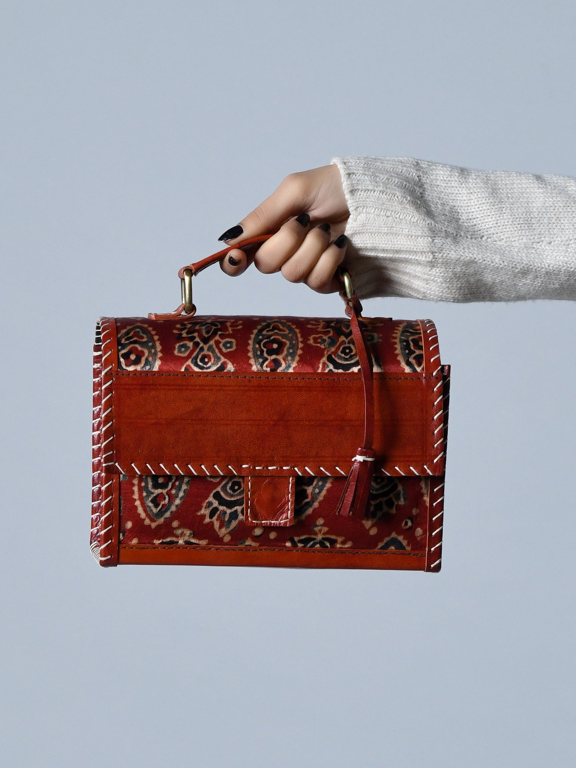 Maroon Mystique Ajrakh Satchel Purse - Concordia Style Boutique
