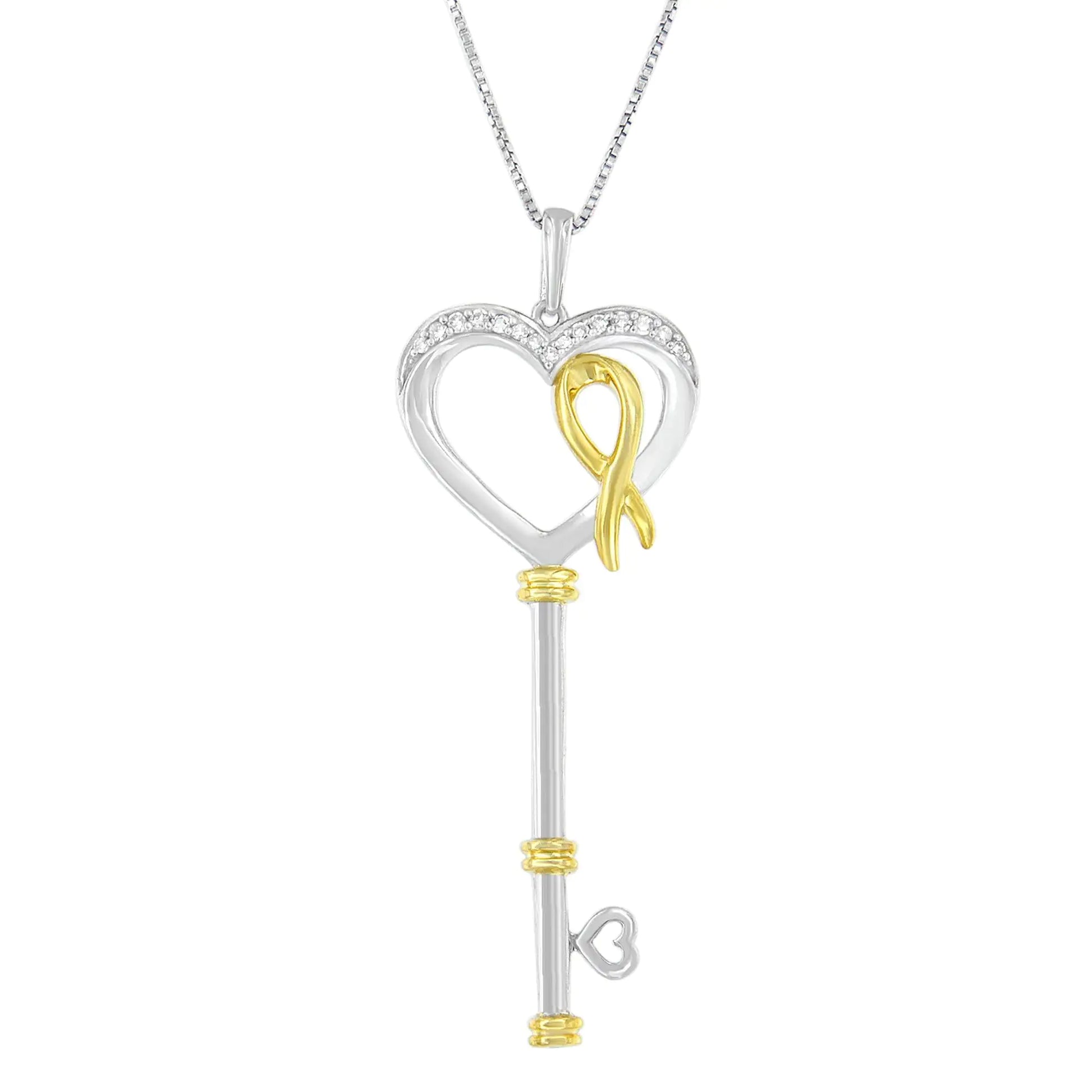 10k Two-Tone Gold-Plated Sterling Silver 1/10 ct TDW Round Cut Diamond Key to My Heart Pendant Necklace (H-I, I1-I2) - Concordia Style Boutique