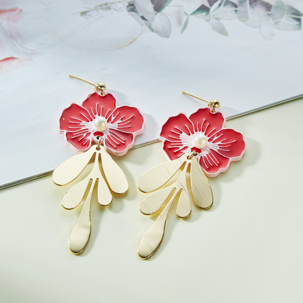 RED BLOSSOM EARRINGS (PAIR) - Concordia Style Boutique