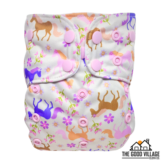 One Size Pocket Diaper | Lavendar Horses - Concordia Style Boutique