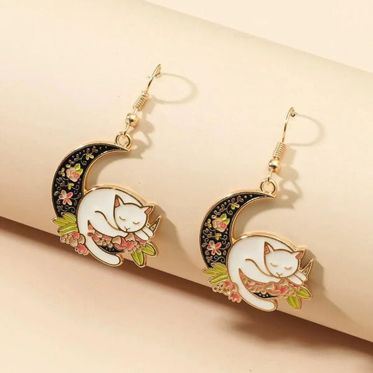 CAT ON THE MOON EARRINGS (PAIR) - Concordia Style Boutique