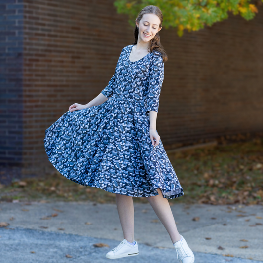 Bears and Mountains 3/4th Sleeves Full Twirl Dress