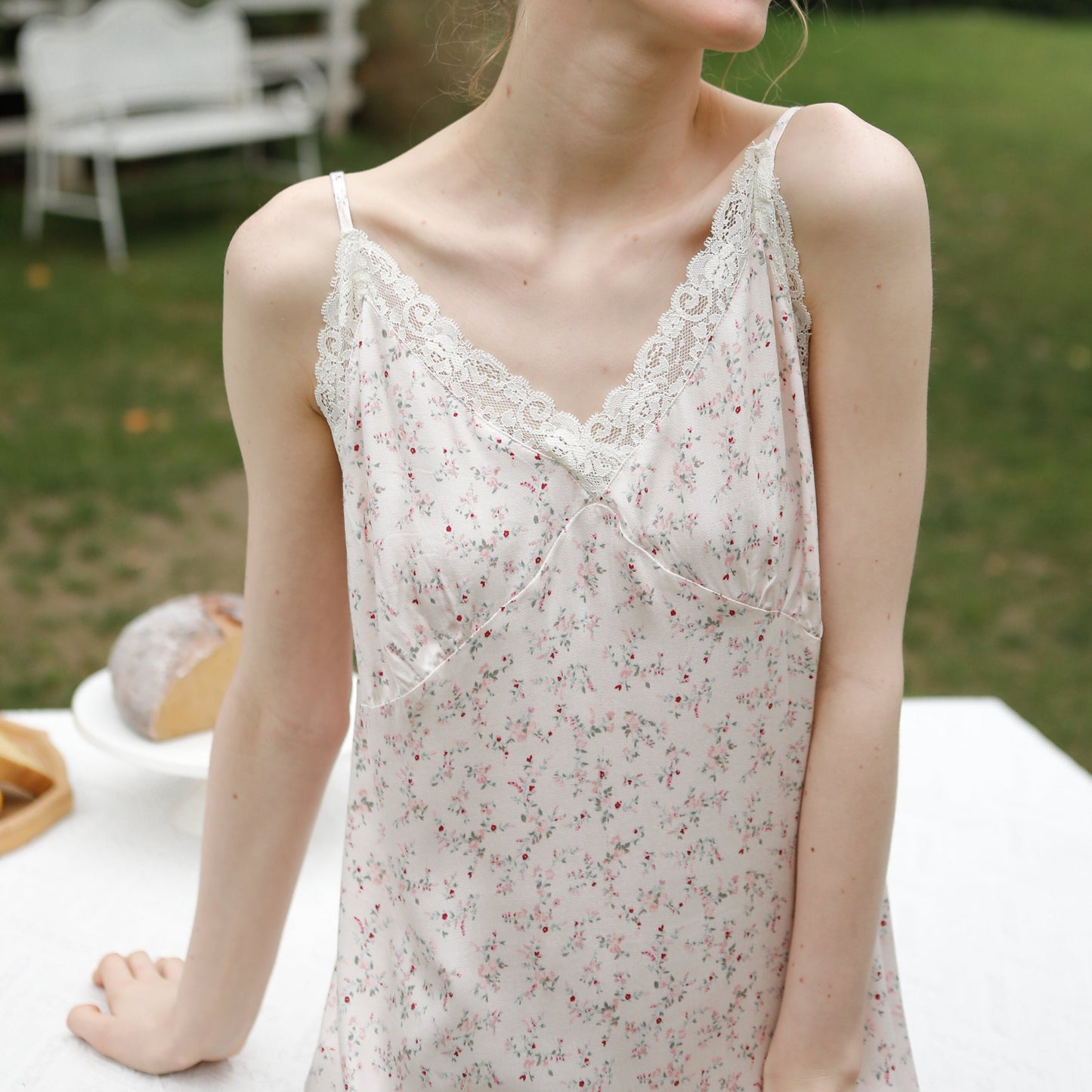 Fresh Floral Nightgown Pajama Dress / Pink Floral