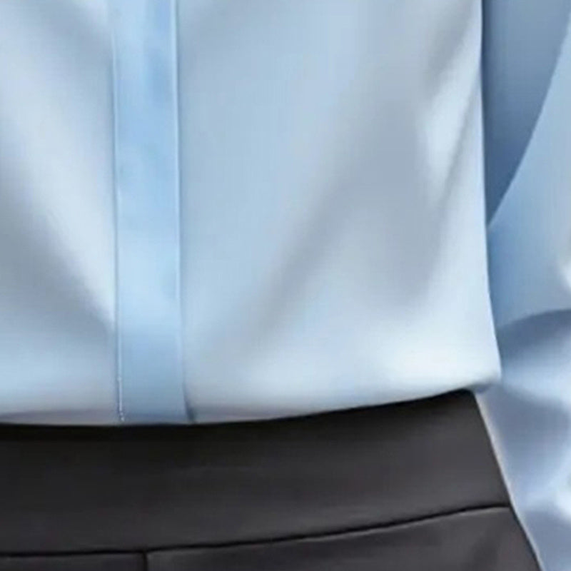 Loose Fit Satin Blouse — V-Neck Long Sleeve Tunic Top for Office & Casual Wear