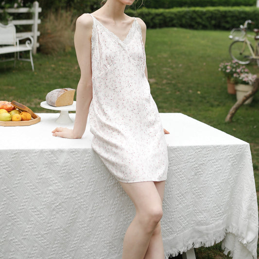 Fresh Floral Nightgown Pajama Dress / White