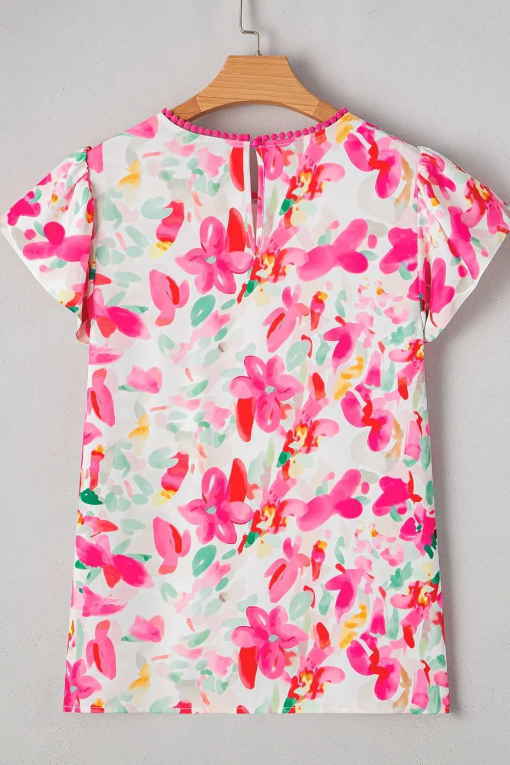 Floral Print Ruffle Sleeve Round Neck Blouse - Concordia Style Boutique