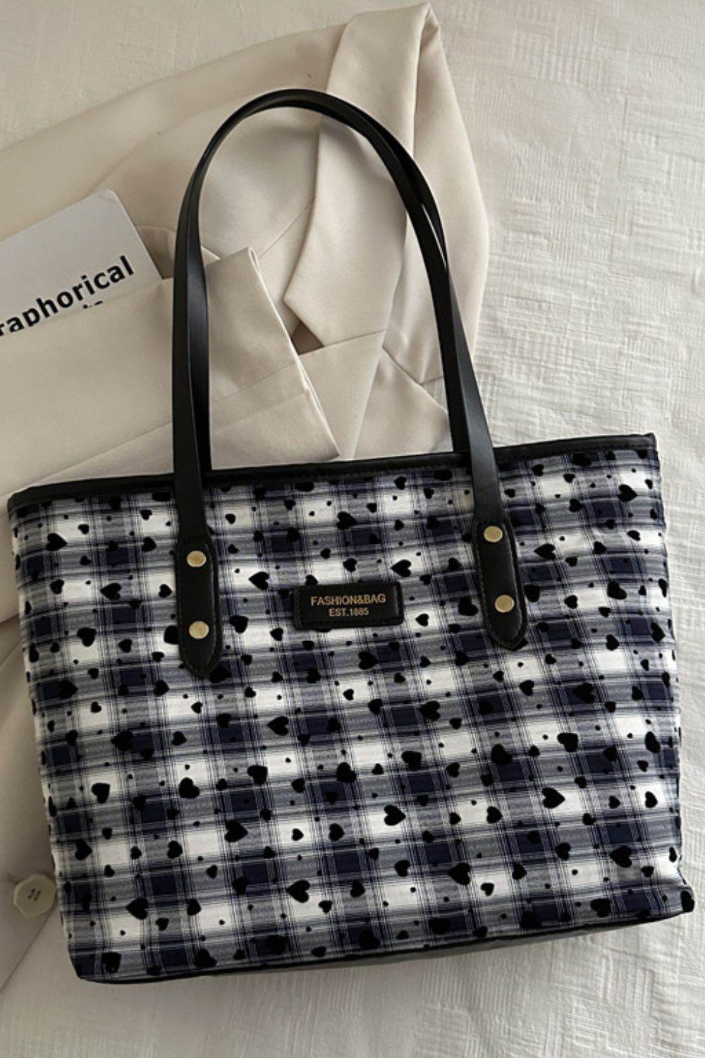 Heart Plaid PU Leather Strap Tote Bag - Concordia Style Boutique