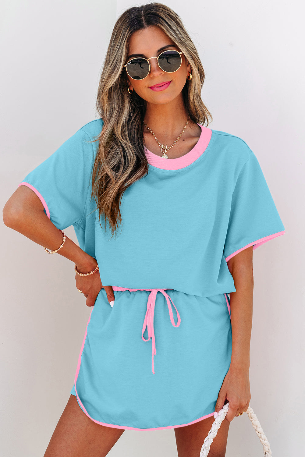 Luxury Colorblock Edge Drop Shoulder T Shirt and Skort 2Pcs Set - Concordia Style Boutique