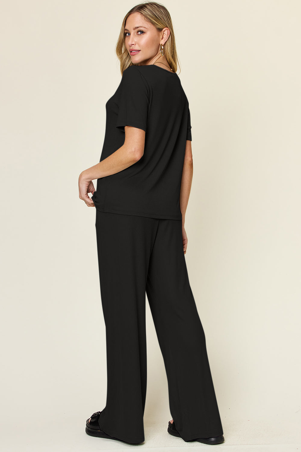 Double Take Full Size Round Neck Short Sleeve T-Shirt and Wide Leg Pants Set - Concordia Style Boutique