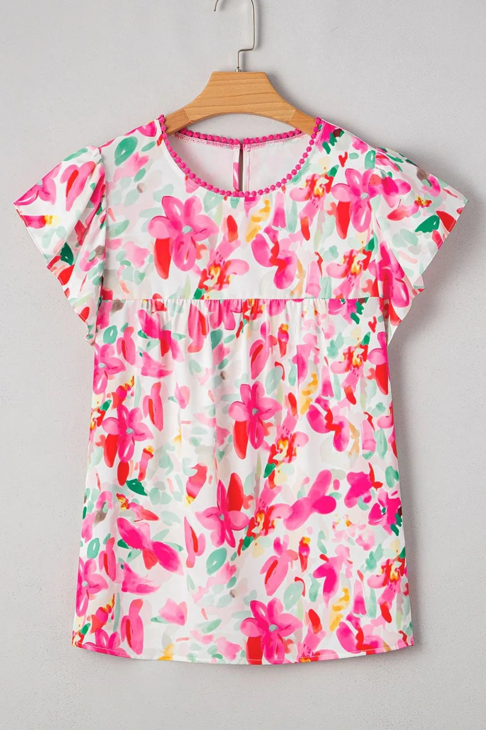 Floral Print Ruffle Sleeve Round Neck Blouse - Concordia Style Boutique