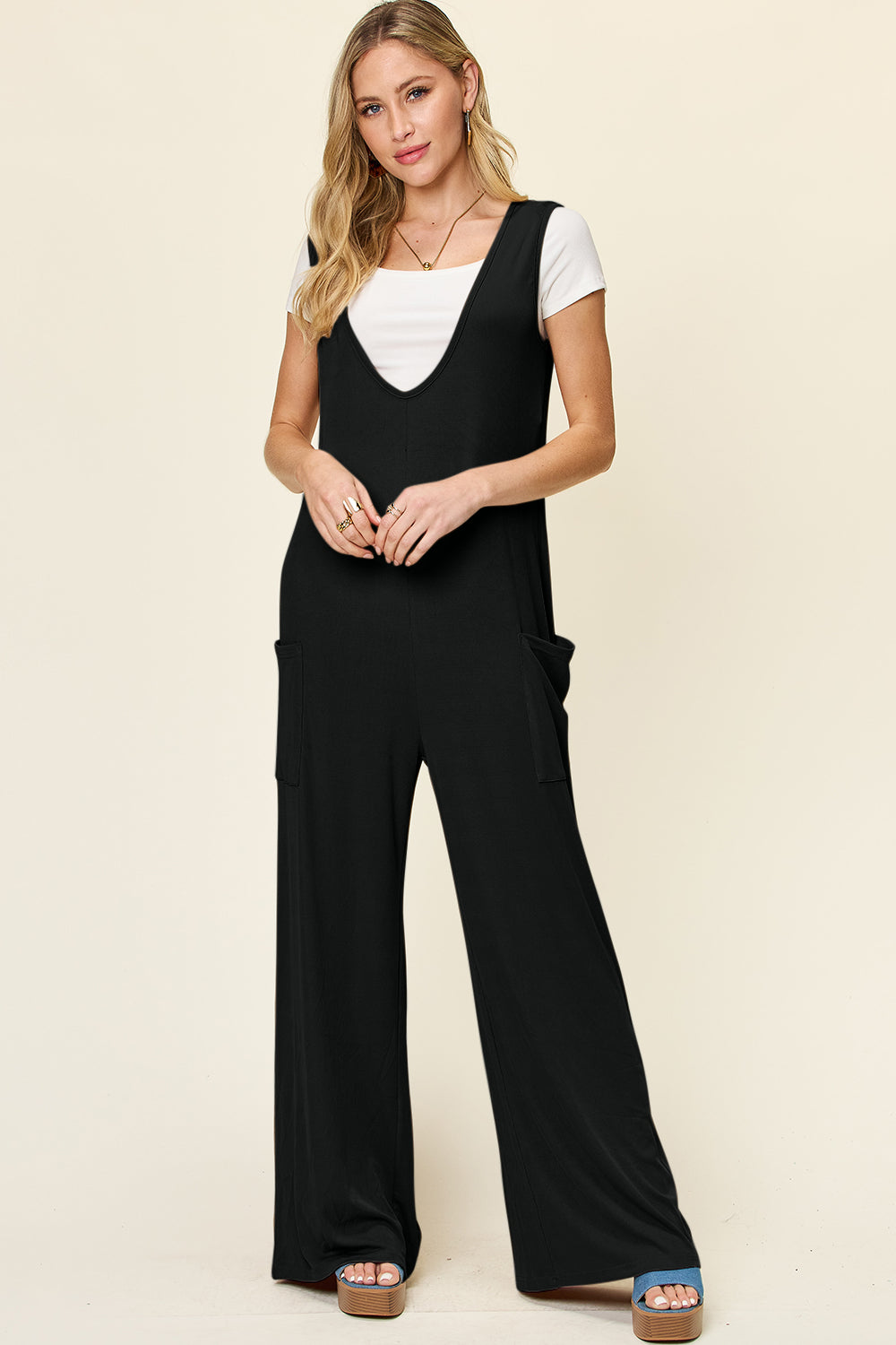 Double Take Full Size Sleeveless Wide Leg Jumpsuit with Pockets - Concordia Style Boutique