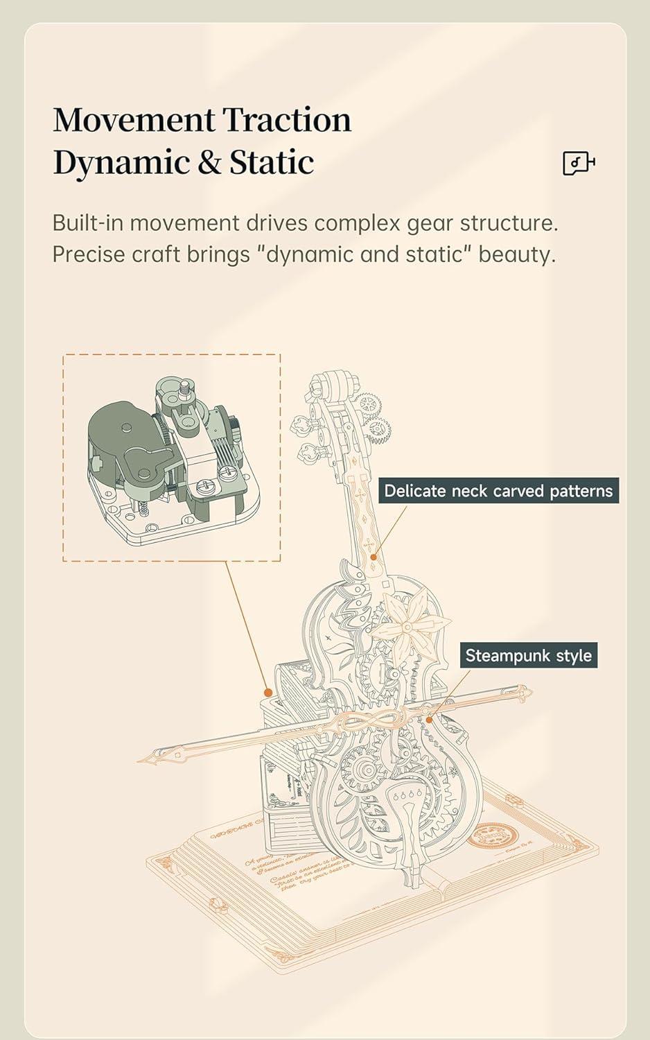 ROBOTIME - Wooden Music Box Puzzles for Adults AMK63 / Magic Cello / 3D Wooden Puzzles for Adults and Teens / Wooden Model Kits to Build - Premium Music Box from Concordia Style Boutique - Just $62.37! Shop now at Concordia Style Boutique
