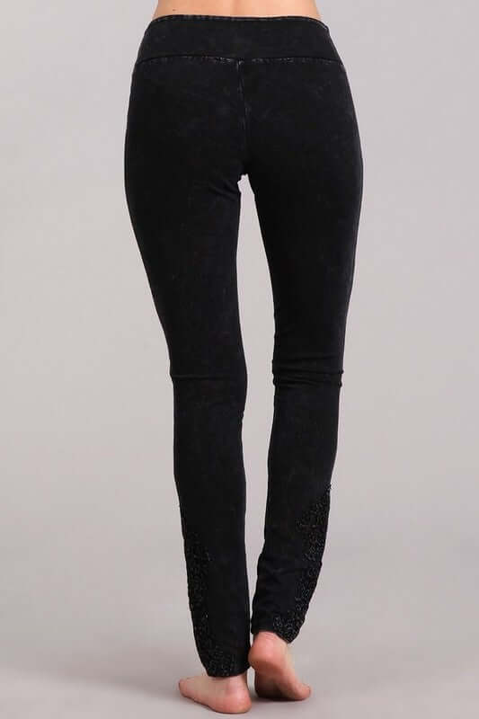 Mineral Washed Jeggings Crochet Ankle Detail Made in USA - Concordia Style Boutique