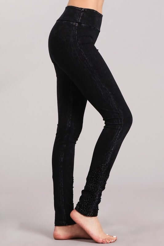 Mineral Washed Jeggings Crochet Ankle Detail Made in USA - Concordia Style Boutique