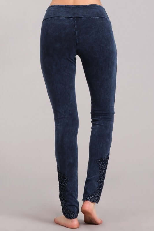 Mineral Washed Jeggings Crochet Ankle Detail Made in USA - Concordia Style Boutique