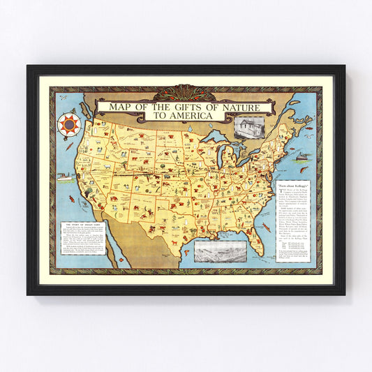 Vintage Map of Gifts of Nature to America, 1934