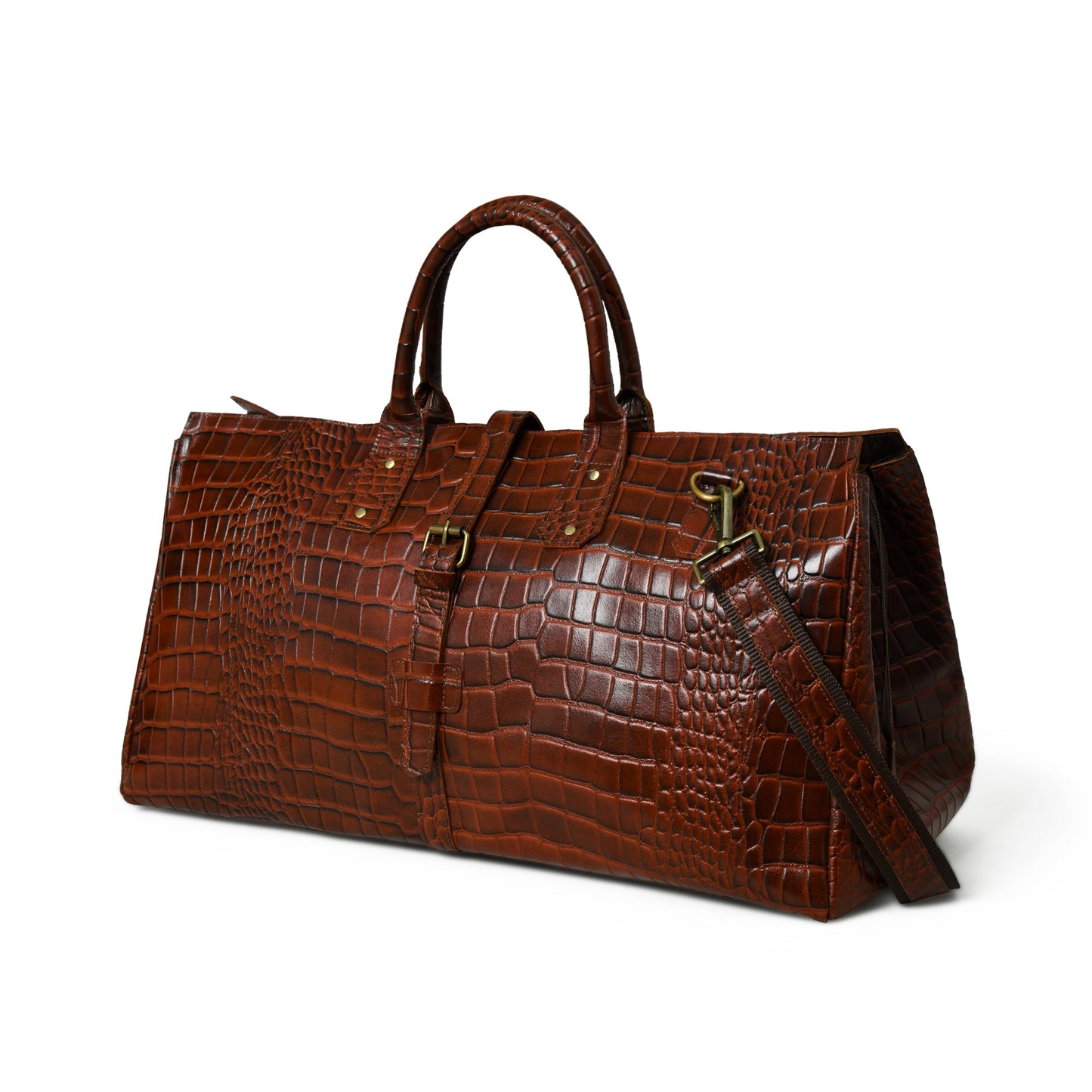LuxeHide Brown Croco Pattern Duffle - Concordia Style Boutique