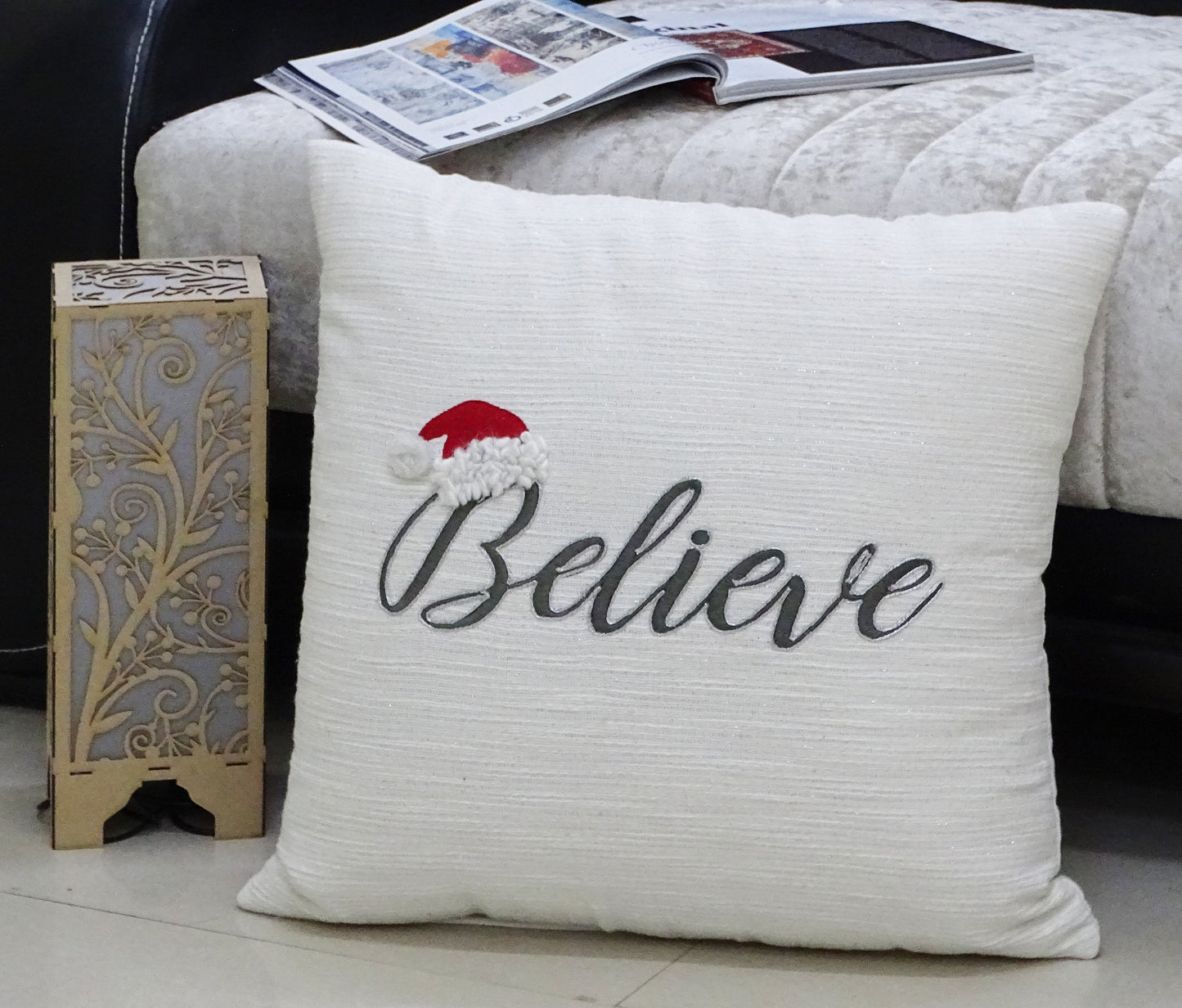 Vibhsa 20" x 20" Christmas Pillow- Believe