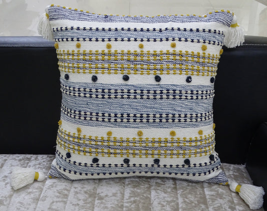 Designer Striped Pillow with Mini Poms and Tassels 20"x20"