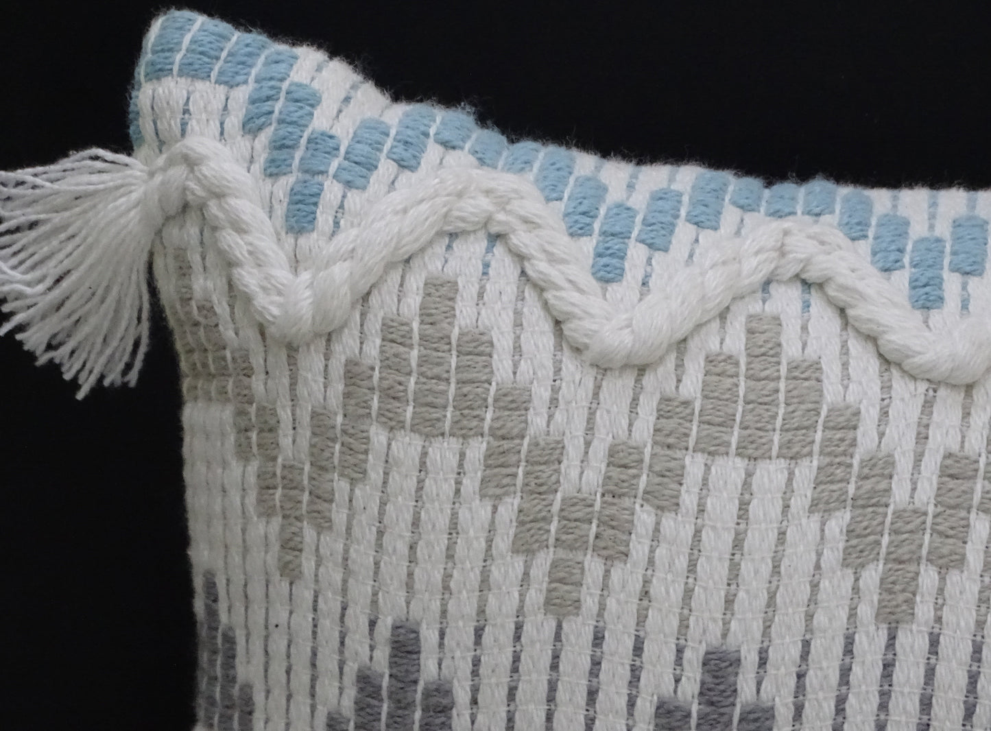 Chevron Throw Pillow for Sofa with Braid and Tassels 14"x24"