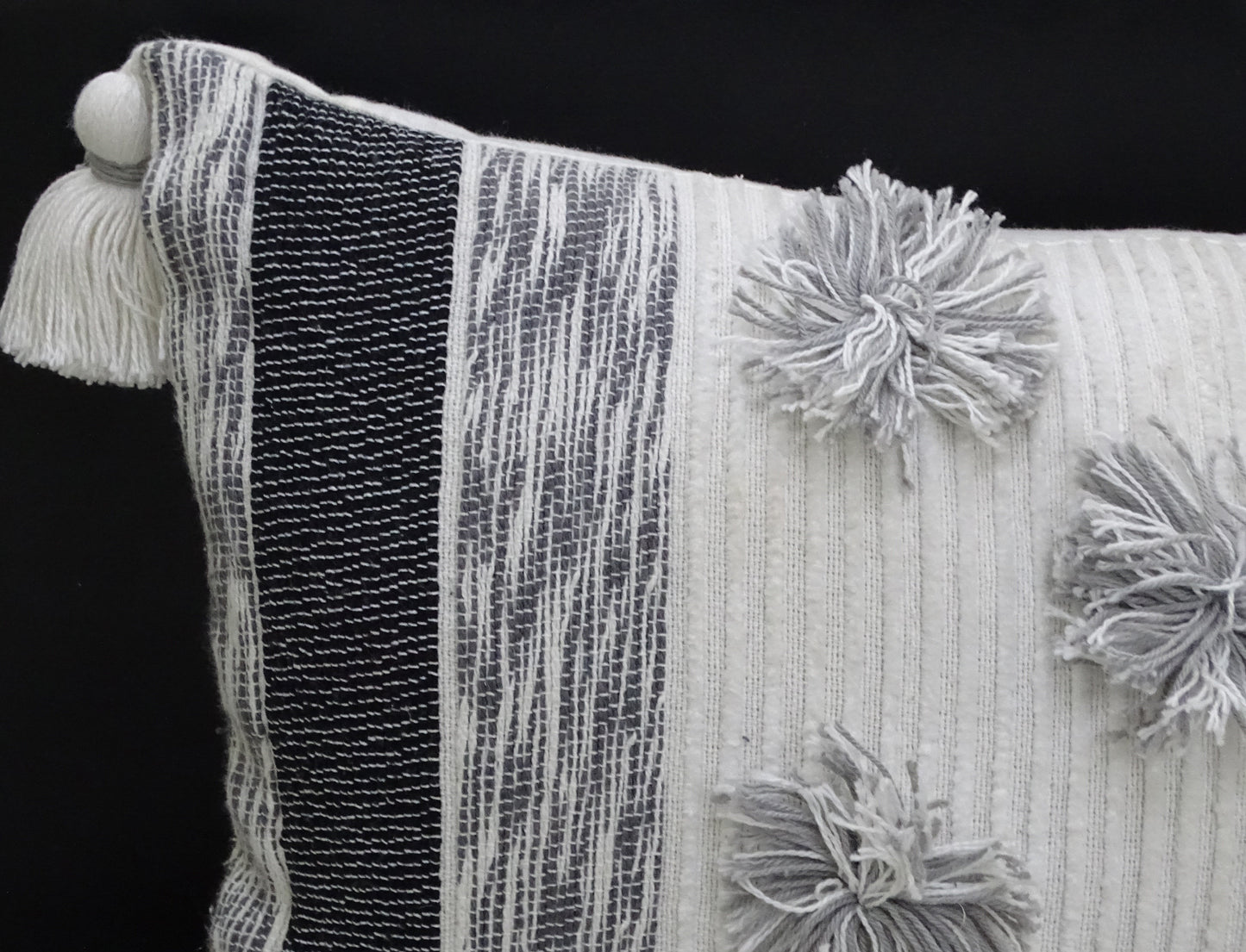 Melange Striped Throw Pillow with Large Poms and Tassels 14"x24"