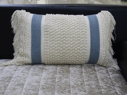 Decorative Striped Pillow with Loop Texture and Fringes 14"x24"