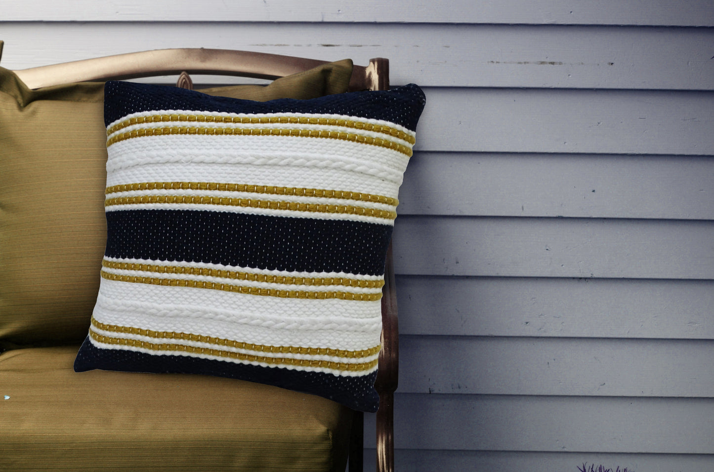 Blue 18"x18" Indoor Outdoor Pillow with Braid for sofa