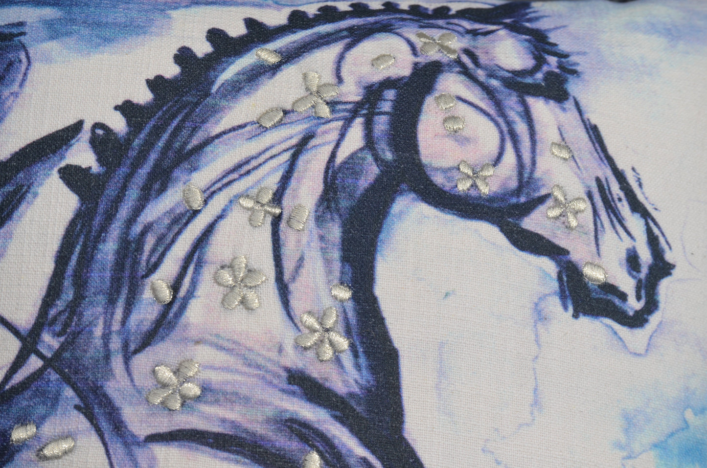 Embroidered 18"x18" Blue Decorative Pillow (Horse)